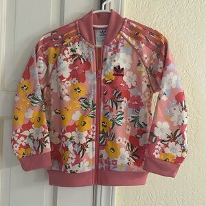 Adidas Girl's Track Jacket Varsity Her Zip Up Youth Pink Floral Size Small (4-5)